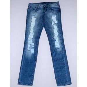 BeBe Carmen Tattered Ripped Faded Distressed Skinny Mid Rise Jeans 26